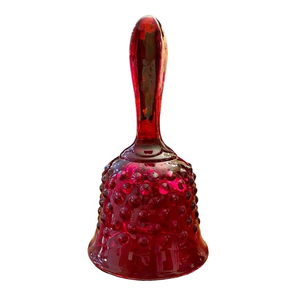 Fenton red hobnail glass hand bell Amberina ornamental decorative art glass MINT